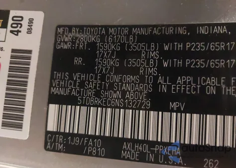 2022 Toyota Sienna Le z USA, uszkodzony, nr VIN 5TDBRKEC6NS132729